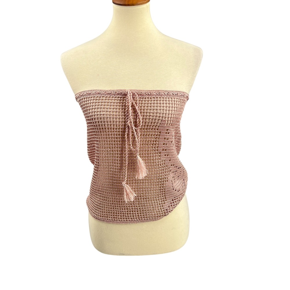 For My Beachy‎ Side x Emily in Paris Crochet Tube Top Pink Sheer M/L New